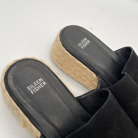 Eileen Fisher Tarry Espadrille Wedge Slide Black Suede Platform Wedge Sandals 11 - Picture 5 of 9